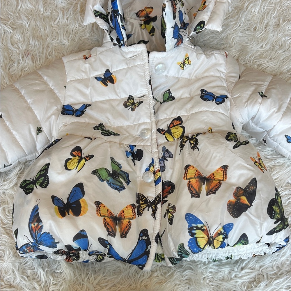 Kids Butterfly Print Puffer Jacket - Picture 2 of 7
